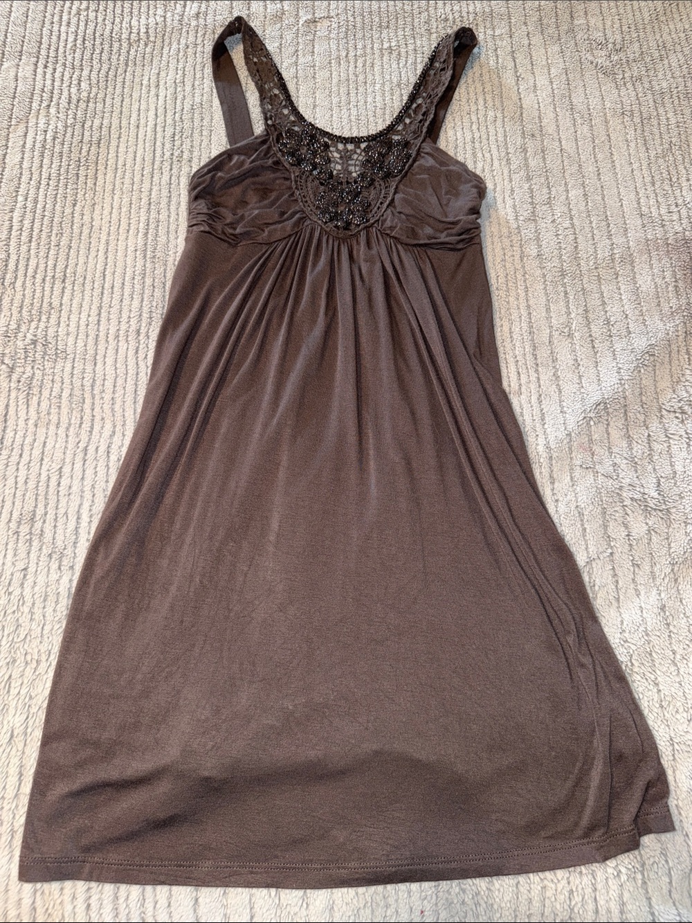 Soprano Brown Sleeveless Beaded Yoke Midi Dress